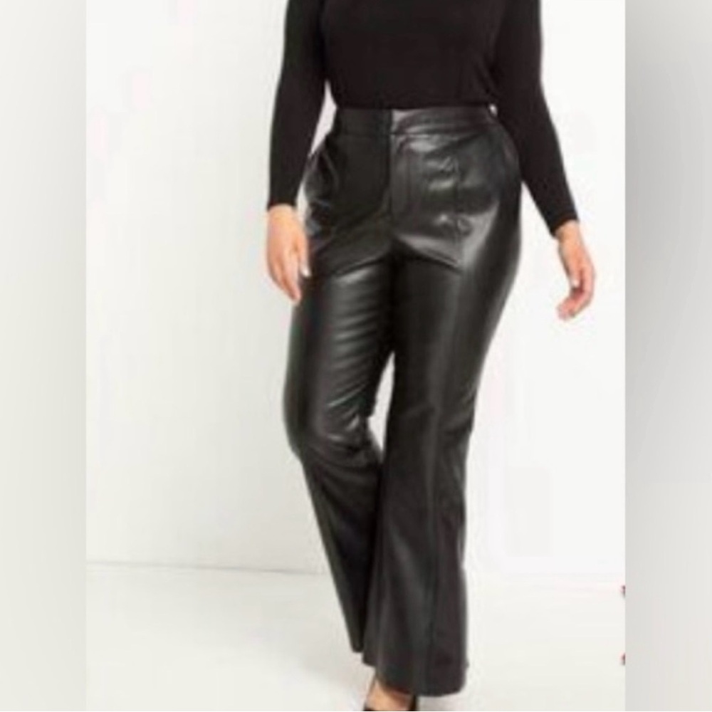 Eloquii Sleek Black Leather Flare Pants
